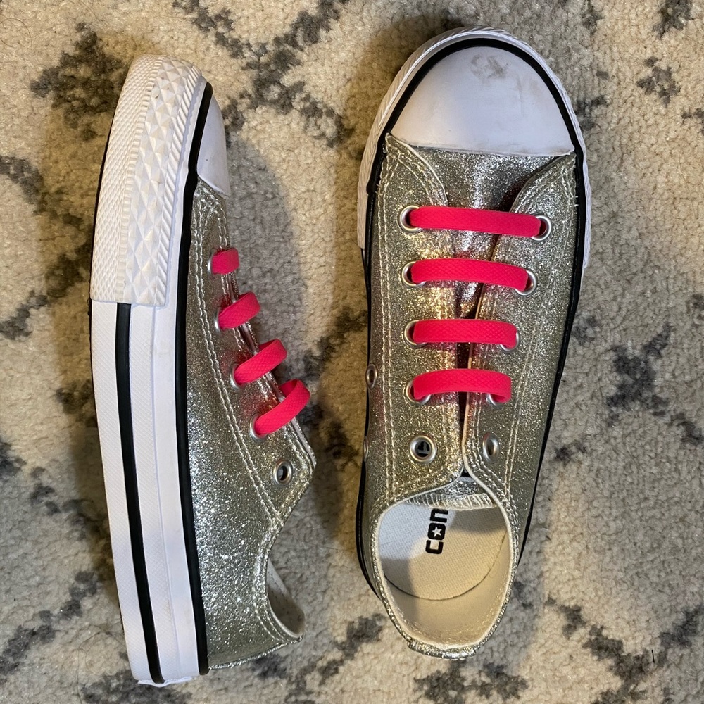 Silver Sparkle Converse with Hot Pink Laces